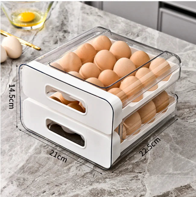 Kitchen Egg Storage Box Double Layered Drawer Style Egg Storage Rack Egg Dispenser Fridge Organizer Rack Organize