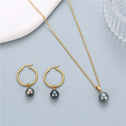 High Quality Cheap Pearl Dubai Gold Plated Stainless Steel Pendant Necklace Earrings Jewelry Set for Women