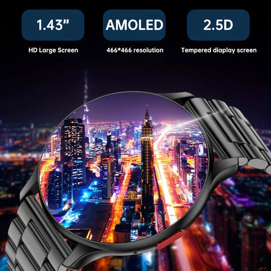 Men's Smartwatch with Call Function,1. 43''Large HD AMOLED Screen,100+Sports Modes, DIY Watch Face, Fitness Tracker,USB Charging