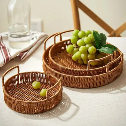 Rattan Storage Basket Woven Storage Desktop Snacks Dried Fruit Snacks Fruit Wedding Tray Storage Basket Dinner Plate