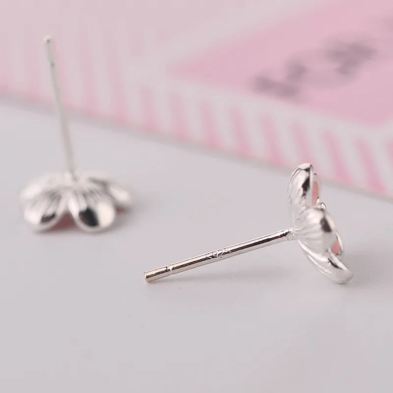 925 Sterling Silver Pink Flower Stud Earrings - Elegant Wedding Jewelry for Women