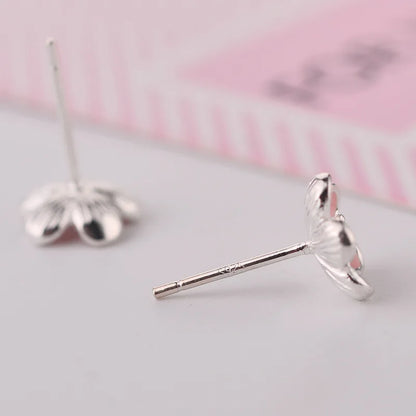 925 Sterling Silver Pink Flower Stud Earrings - Elegant Wedding Jewelry for Women