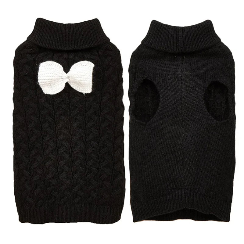 Classic Luxury Knitted Pet Dog Sweater Plain Pure Color with Cute Bow Knot 8 Animal Pattern Colors for Winter Season