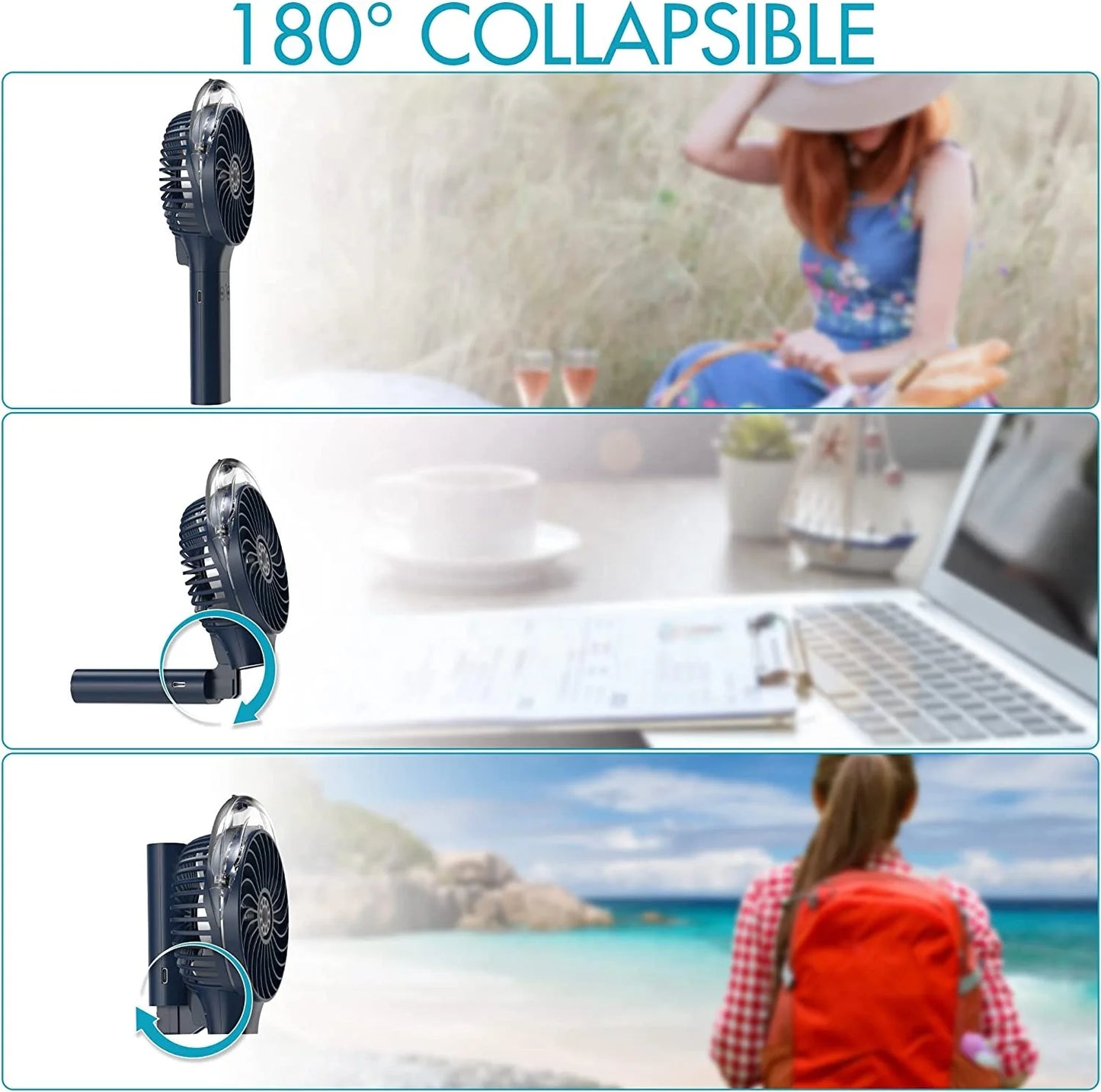 Foldable Handheld Misting Fan 3000mAh USB Rechargeable with Water Tank Spray Function