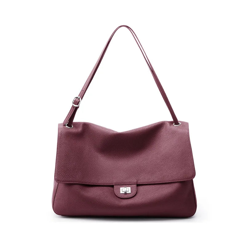 New Trending Top Grain Cowhide Leather Women's Maxi Flap Totes Shoulder Bags Ladies Crossbody Bags Fashion Classic Messenger Bag