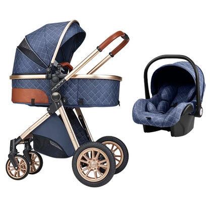 Wholesale Luxury 3-in-1 Travel System Big Wheel Baby Stroller with Car Seat High Landscape Leather for Young Family