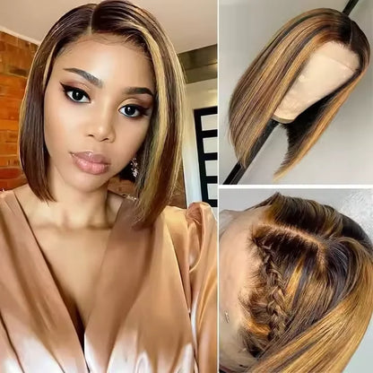 Christmas Piano Color Straight Short Bob Wig Raw Brazilian Virgin Human Hair Wig 4x4 HD Lace Front Wig for Black Women