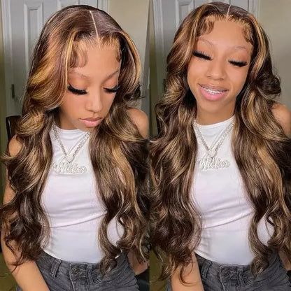 Pre Plucked P4/27 Highlight Ombre Body Wave 13x6 Human Hair Wig Honey Blonde Colored HD Lace Frontal Wigs for Black Women
