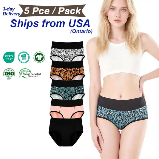 Shanhao 5-Pack Women's Cotton Panties Mid-rise Hipster Leopard Print Full Coverage Underwear Cotton Briefs for Women