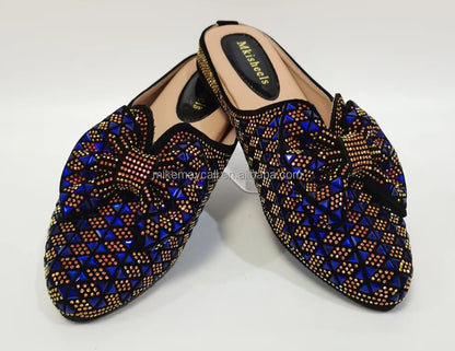 New Fashionable Trend Crystal Rhinestone Pointed Toe Low Heeled Slippers for Ladies and Women Luxury Wedding Sandals Shoes