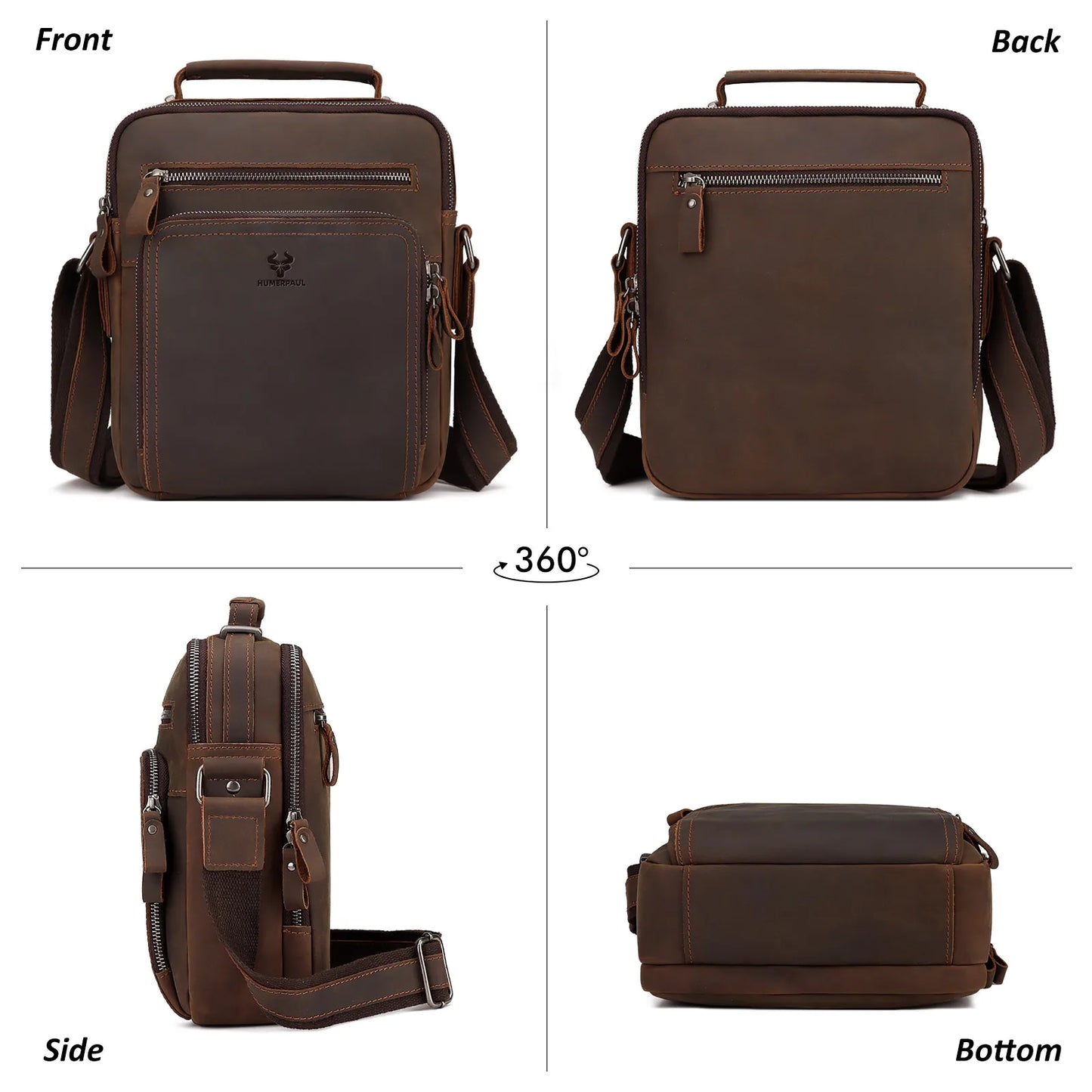 HUMERPAUL Men's Leather Shoulder Sling Bag Business Crossbody Messenger Bags for Work High Quality Male Cowhide Travel Handbag
