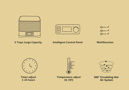 BioloMix BPA FREE 5 Trays Food Dryer Dehydrator with Digital Timer and Temperature Control for Fruit Vegetable Meat Beef Jerky