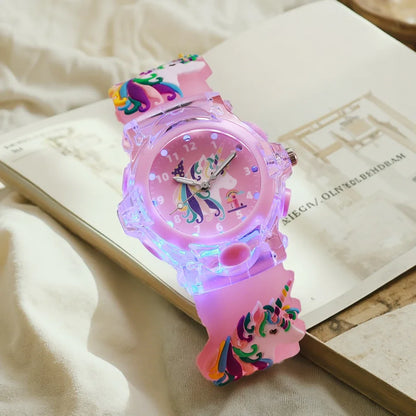 USA Stock Princess Girls Kids Watches Luminous Electronic Digital LED Light up Rubber Strap Clock Student Gift Fast Delivery
