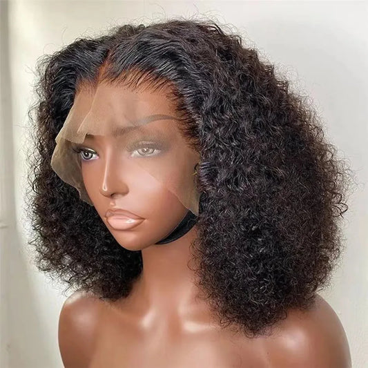 8-14 Inch Kinky Curly Short Bob Style 13x4 4x4  Frontal Lace Hair Wig Natural Real Brazilian Human Hair Women's Wig