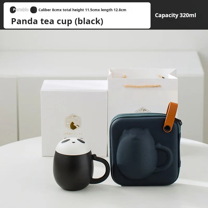 Panda Ceramic Tea Cup with Lid Office Filter for Water or Tea Perfect Gift Idea