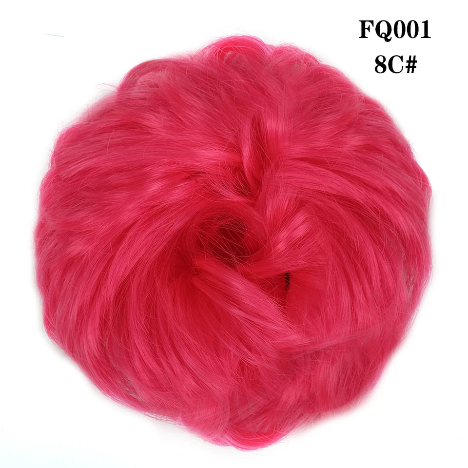 LUPU Synthetischer Haarknoten, unordentliche Haargummis mit Gummiband, natürliche, falsche Haargummistücke, Pferdeschwanz, farbig, Schwarz, Lila, Rosa, Grün