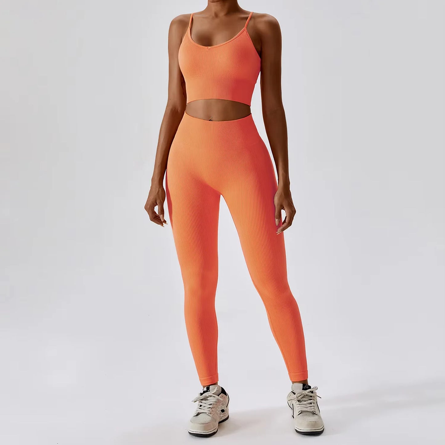 Joyyoung ODM/OEM New Sexy Training Apparel Seamless Ribbed High ed Bra Scrunch Shorts Yoga Sets Fitness Sports Clothing