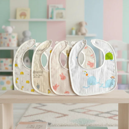 Custom Newborn Baby Bib Flower Shaped Muslin Cotton Double Layer Ultra Soft Absorbent Foldable Snap Button 0-12 Months