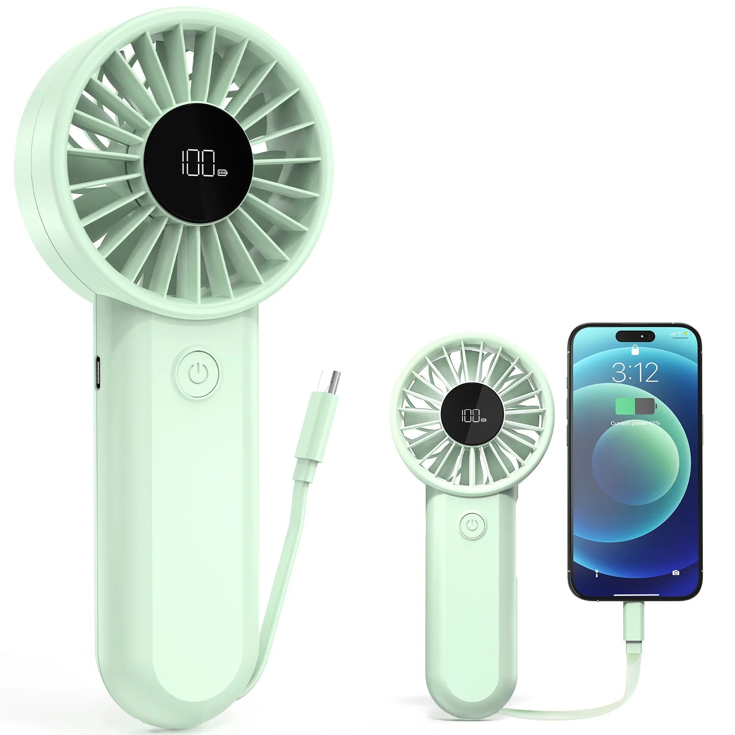 2 in 1 Rechargeable Handheld Fan and 3000mAh Power Bank, 5 Speed Strong Airflow for Outdoor Use