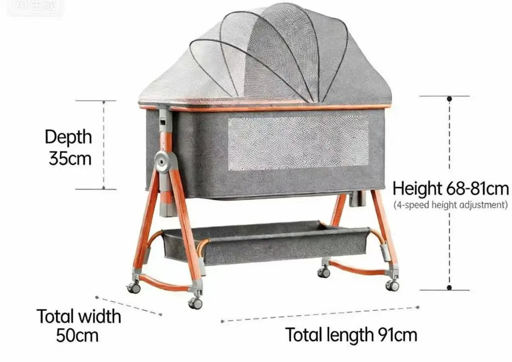 Multi-Functional Movable Foldable Fabric & Metal Rock Baby Bed Newborn Spliced Large Children Bed High Visibility Baby Supplies
