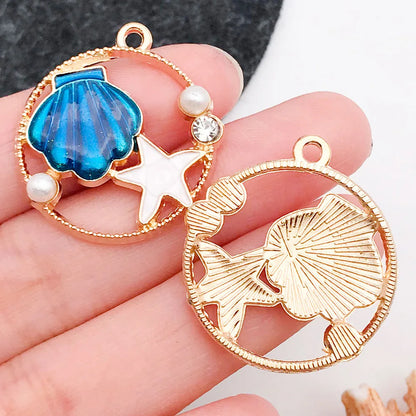 Hot Sale Natural Crafts Alloy Ocean Starfish Conch Seashell Enamel for DIY Nautical Jewelry Making Home Decoration