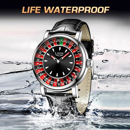 LIGE LG89161 Sample Quartz Movement Rotating Watch Gambling Disk Mens Watch Luminous Roulette Casino Watch Male Clock Custom OEM