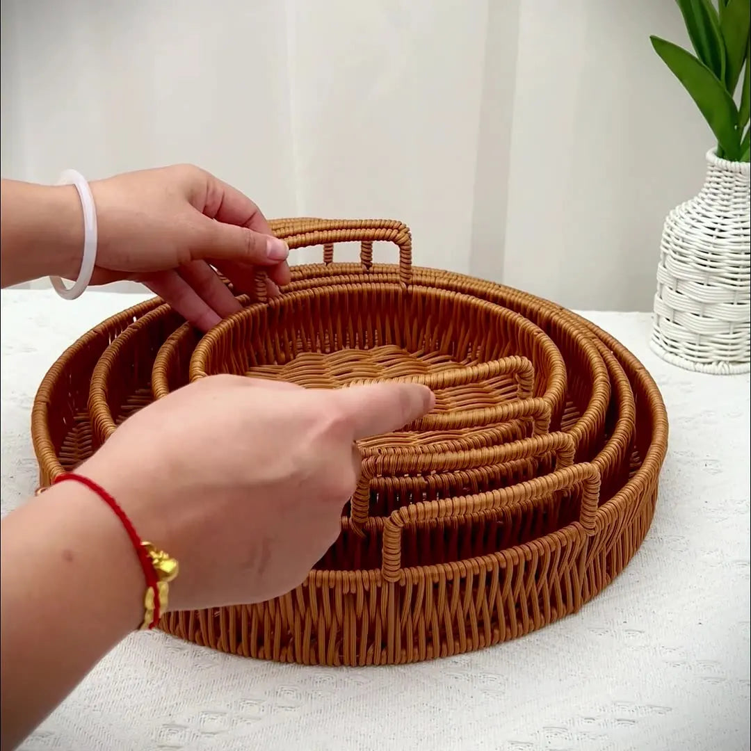 Rattan Storage Basket Woven Storage Desktop Snacks Dried Fruit Snacks Fruit Wedding Tray Storage Basket Dinner Plate
