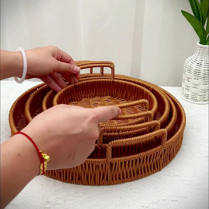 Rattan Storage Basket Woven Storage Desktop Snacks Dried Fruit Snacks Fruit Wedding Tray Storage Basket Dinner Plate