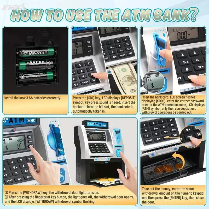 Interactive Plastic ATM Piggy Bank for Children Fun Real ATM Features Engaging Monetary Learning Game for Kids