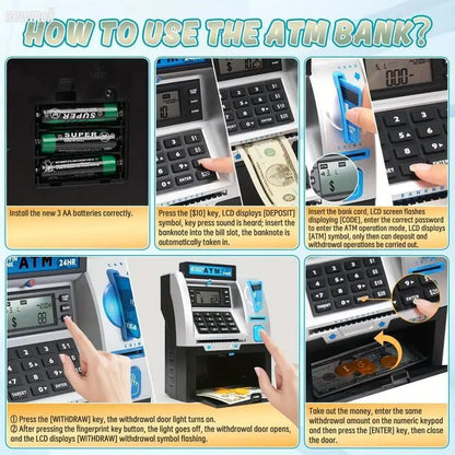 Interactive Plastic ATM Piggy Bank for Children Fun Real ATM Features Engaging Monetary Learning Game for Kids