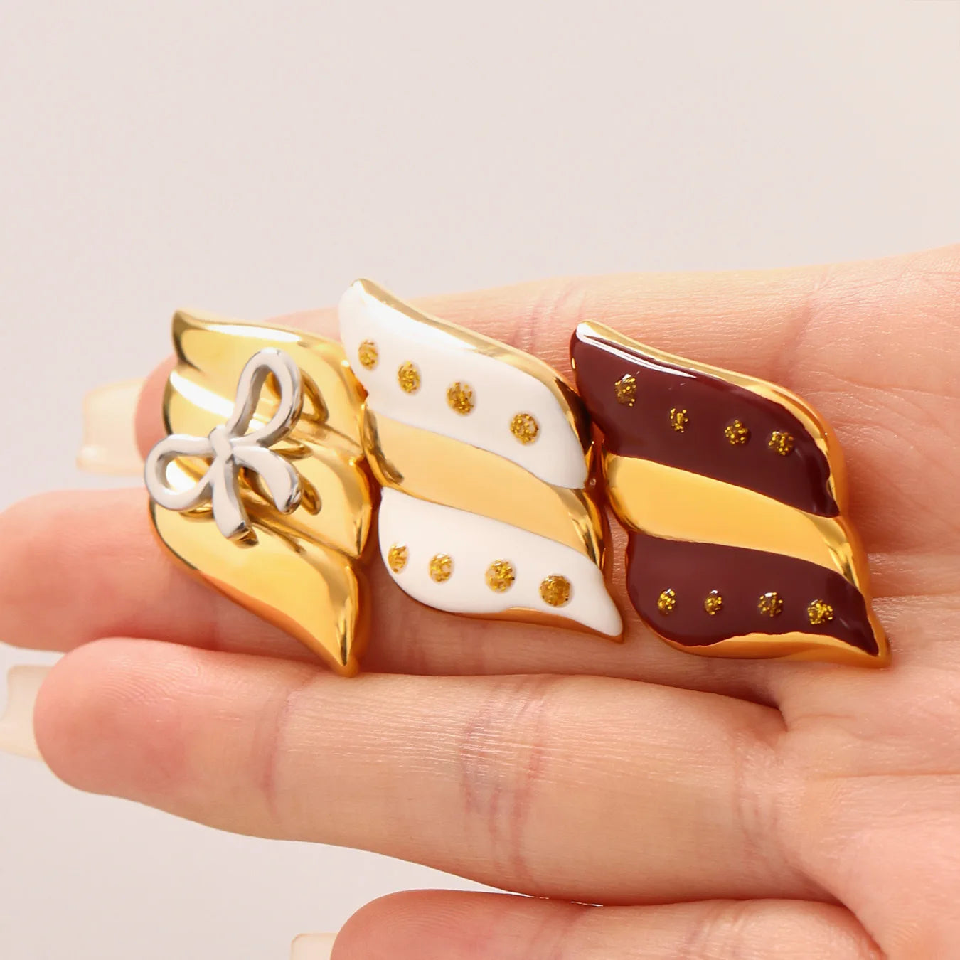 Trendy Real Gold PVD Plated Stainless Steel Stud Earrings Enamel Colors with Bow Design for Women for Parties and Engagement