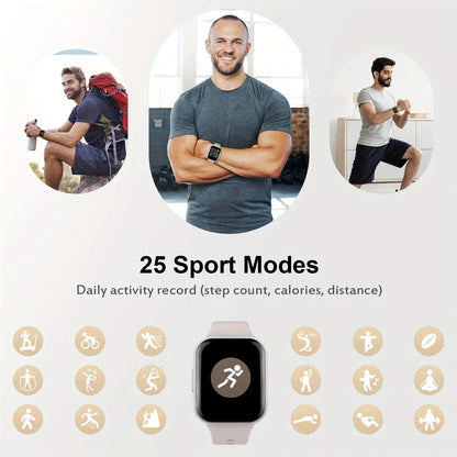 Smartwatch Features a 1.69" HD Color Display, Offers 25 Sports Modes, Includes a Fitness Tracker with Sleep Monitoring, and Is
