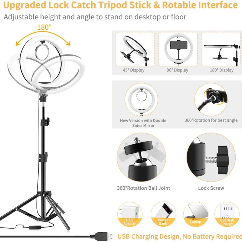 16/26/33cm LED Selfie Ring Light with Phone Stand Dimmable led Fill Lamp Photography Ringlight for Tiktok Video Live Fill Lamps