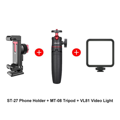 Ulanzi ST-27 Metal Phone Holder Clamp With Cold Shoe Arca 360°Rotatable tripod Mount Clip for TikTok Vlog Photography