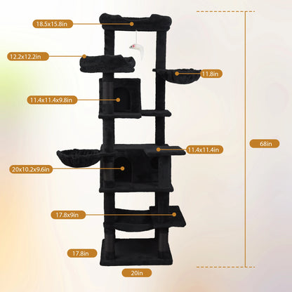 [Low stock] Large Black Eco-Friendly Durable 5-Level Cat Tree Condo Hammock Scratching Post Free Shipping for Indoor Use Kittens Adult Cats