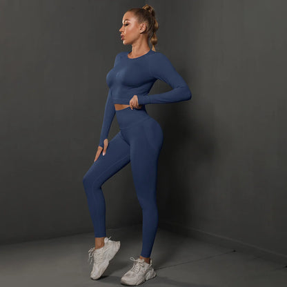 High Quality Women's Good Elasticity Two Piece Sports Suit Ladies Fitness Gym Wear Fashion Yoga Suit