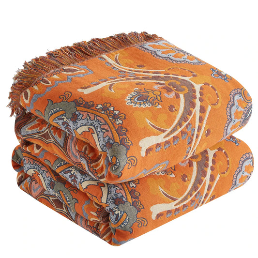 Wholesale King-Size Jacquard Style Soft Vintage Floral Boho Bed Blanket 100% Cotton Muslin Home Textile Gift Throw Blanket