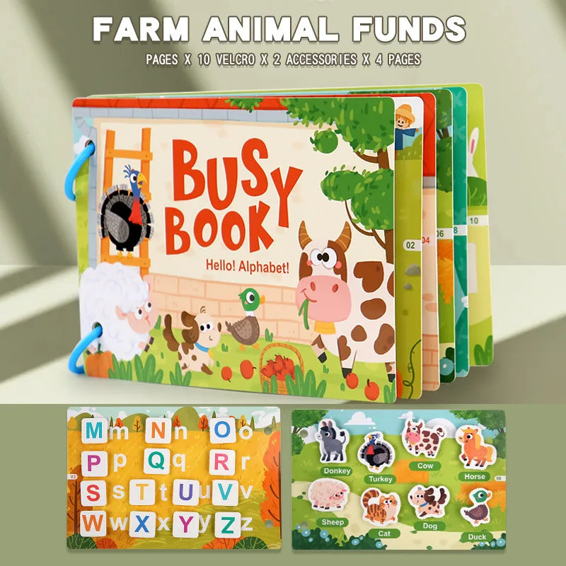 Toddler Quiet Book Early Learning Activities Puzzle Paste Matching Game Toy Kids Educational Magic Tape Wooden Busy Books Toys