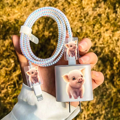 Cute Pet Dog Cat Soft TPU Protector Case for iPhone Phone Holder Stands Companion with Data Cable Charger