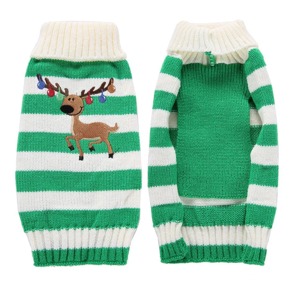 High Quality Reindeer Print Dog Clothes Cheap Winter Fashion Stripe Christmas Sweater