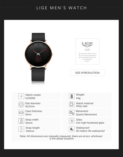 LIGE Neue modische Herrenuhren Top-Marke Luxus Sport Wasserdicht Schlichte ultradünne Uhren Herren Quarzuhr Relogio Masculino + Box