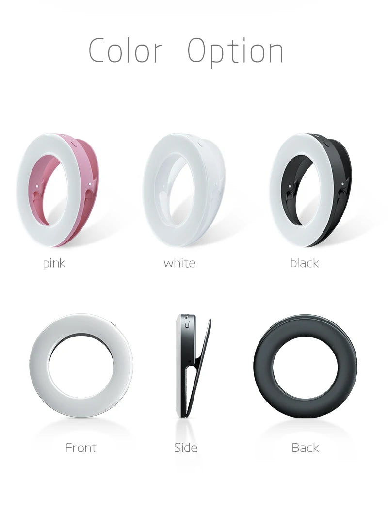 Portable LED Selfie Ring Light Flash For Mobile Phone Laptop Fill Light For Youtube VK Video USB Rechargeable Clip Ring Lamp