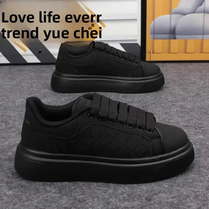 Men's White Sneakers Inside Elevating Couple Board Shoes Leather Casual Trainers