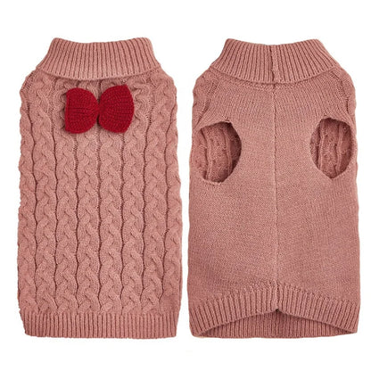 Classic Luxury Knitted Pet Dog Sweater Plain Pure Color with Cute Bow Knot 8 Animal Pattern Colors for Winter Season