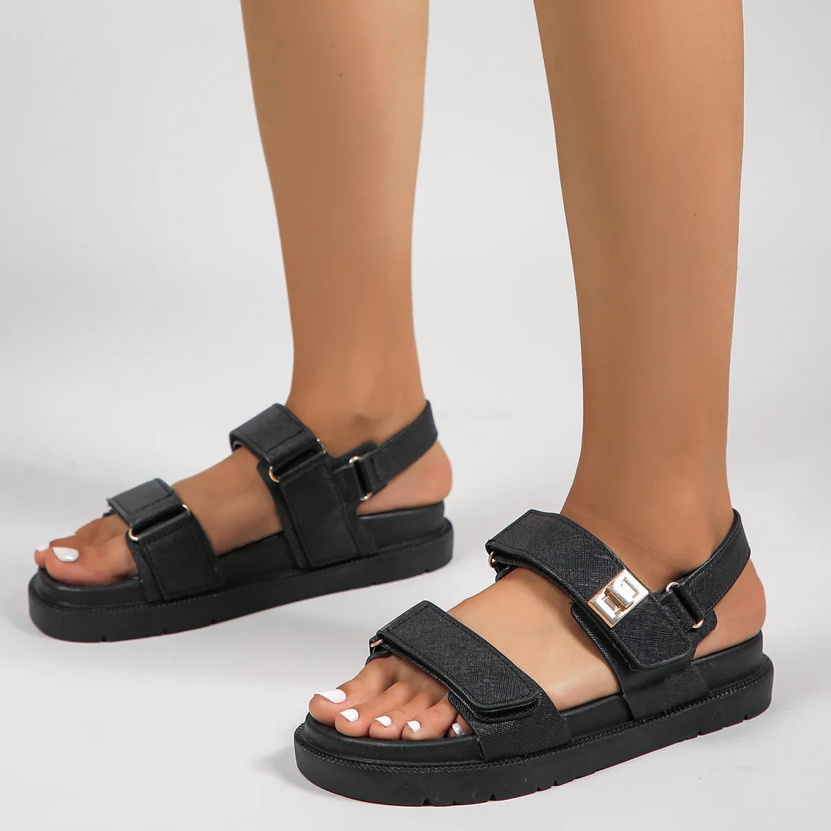 Large Size Rubber Platform Beach Holiday Women's Gladiator Sandals Cushioning Genuine Leather Midsole Korean Style Double
