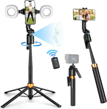 180CM 360 Ai Face Tracking Gimbal 2PC Light Smart Rotate Auto Face Tracking Selfie Stick Stabilizer for Vlog Video Making
