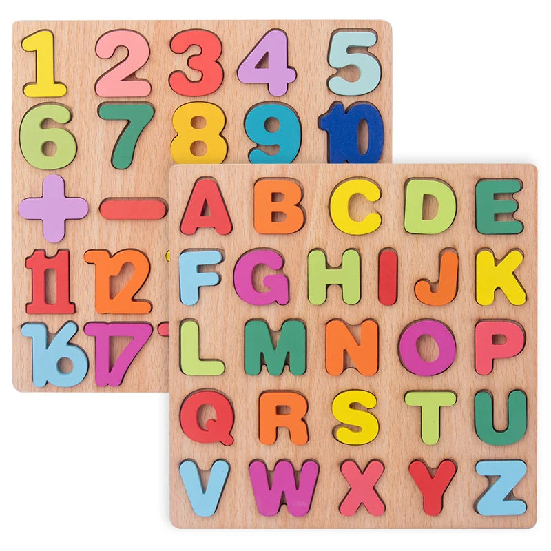 Kids Creative Alphabet Wood Puzzles ABC Letter and Number Montessori Learning Board Educational Toys for Toddlers