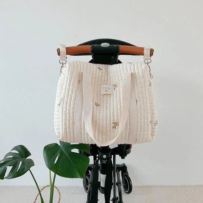 Cartoon Embroidered Design Infant Nappy Diaper Organizer Mommy's Travel Handbag Comfortable Shoulder Stroller Bag for Baby's
