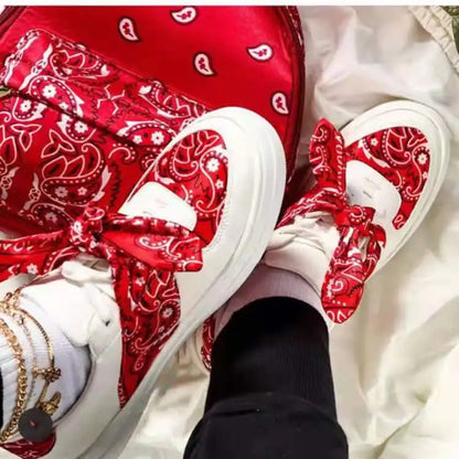 2021 Autumn Winter New Hot Sell Printed Women's Bandana Casual Shoes Woman Fashion Lace-up Flat Sports Women's Shoes
