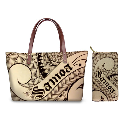 Traditional Tribal Polynesian Print Satchel Handbag Set Young Girls Hand Bags and Purses for Women Luxury Custom Purse with Logo